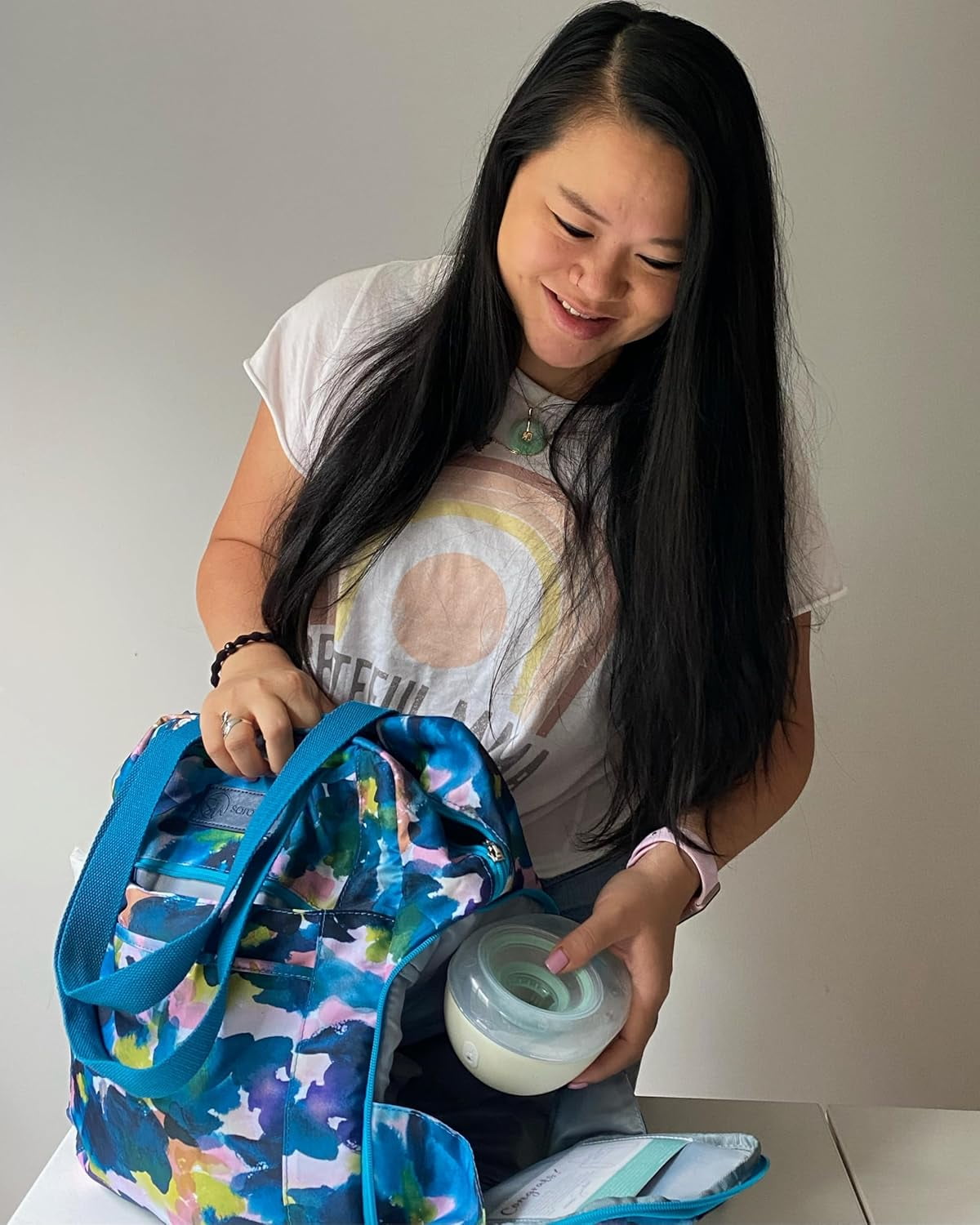 Sarah Wells Kelly Breast Pump Backpack & Tote - Insulated Pocket, Laptop Sleeve & Easy-Clean Design, Fits All Pumps, Diaper Bag for Moms (Aquarelle)