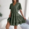thumbnail image 6 of Homenesgenics Summer Dresses for Women Plus Size Clearance Sale Fashion Women's Casual Slim V-shaped Short Sleeve Solid Color Dress Gifts for Women, 6 of 8