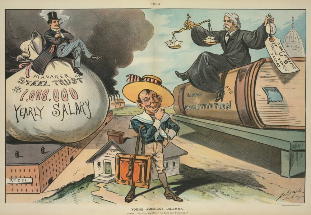 Young AmericaS Dilemmma Cartoon Comparing The Million Dollar Salary Of US Steel Manager Charles 