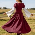 thumbnail image 4 of Renaissance Dress for Women Halloween Medieval Costume Long Sleeve Victorian Lace up Dresses Peasant Gothic Fairy Witch Dress Wine L, 4 of 9