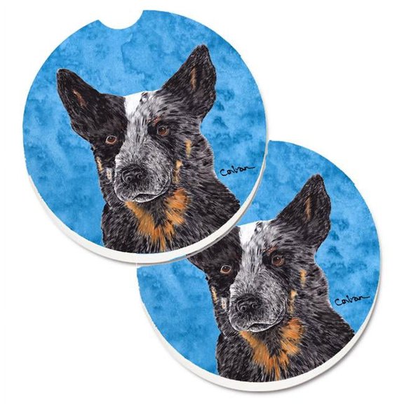 Blue Australian Cattle Dog Set of 2 Cup Holder Car Coaster