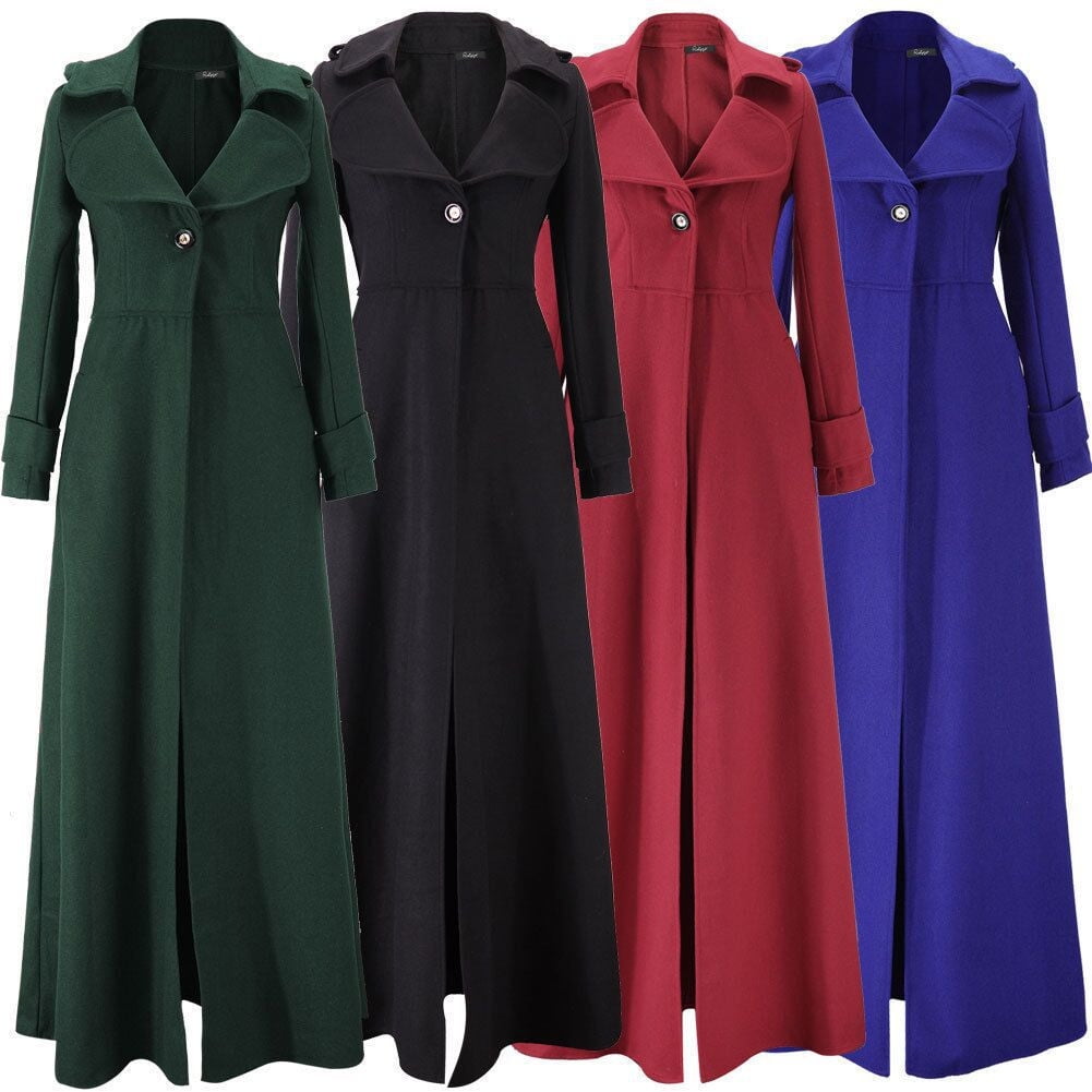 sebulube Ladies Slim Faux Woolen Coat Lengthen Mopping Windbreaker ...