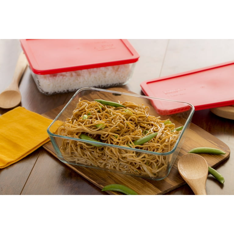 Pyrex Large 11-cup Rectangle Glass Food Storage Container with Red