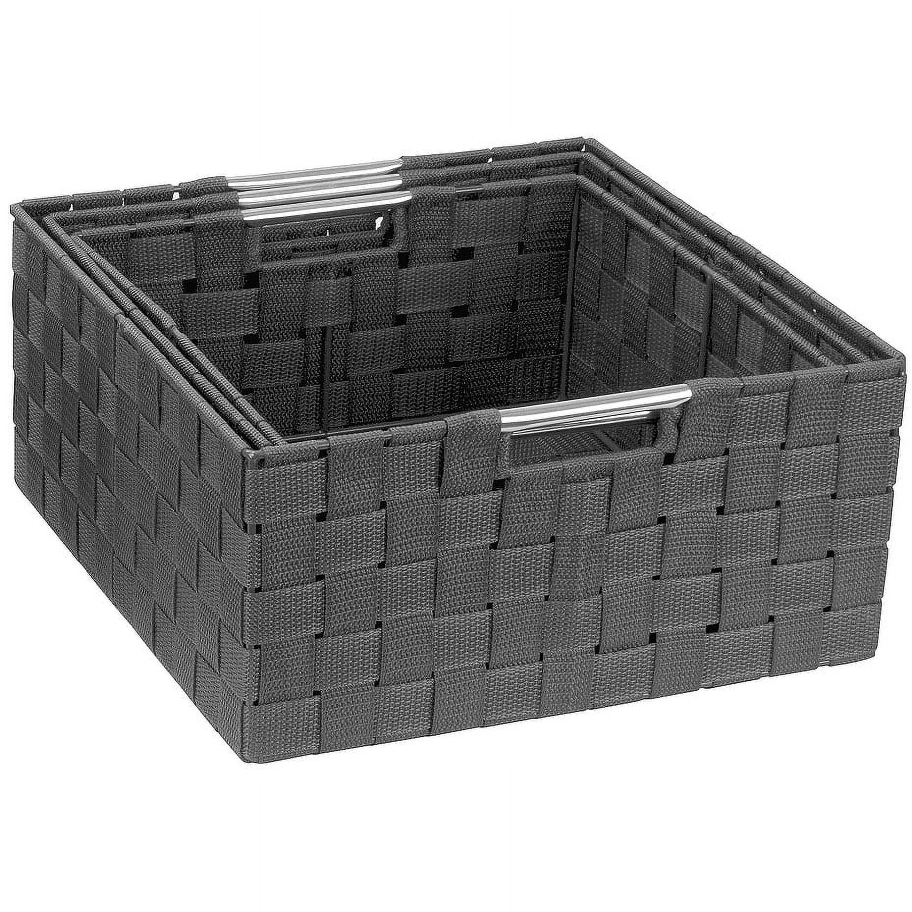 Storage Box Woven Basket Bin Container Tote Cube Organizer Shelf Organizer with Built-in Carry Handles Grey