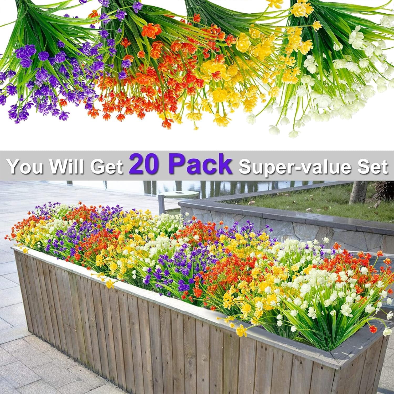 12 Bundles Artificial Flowers for Outdoors Summer Decor,Realistic UV Resistant Plants Faux Plastic Flowers