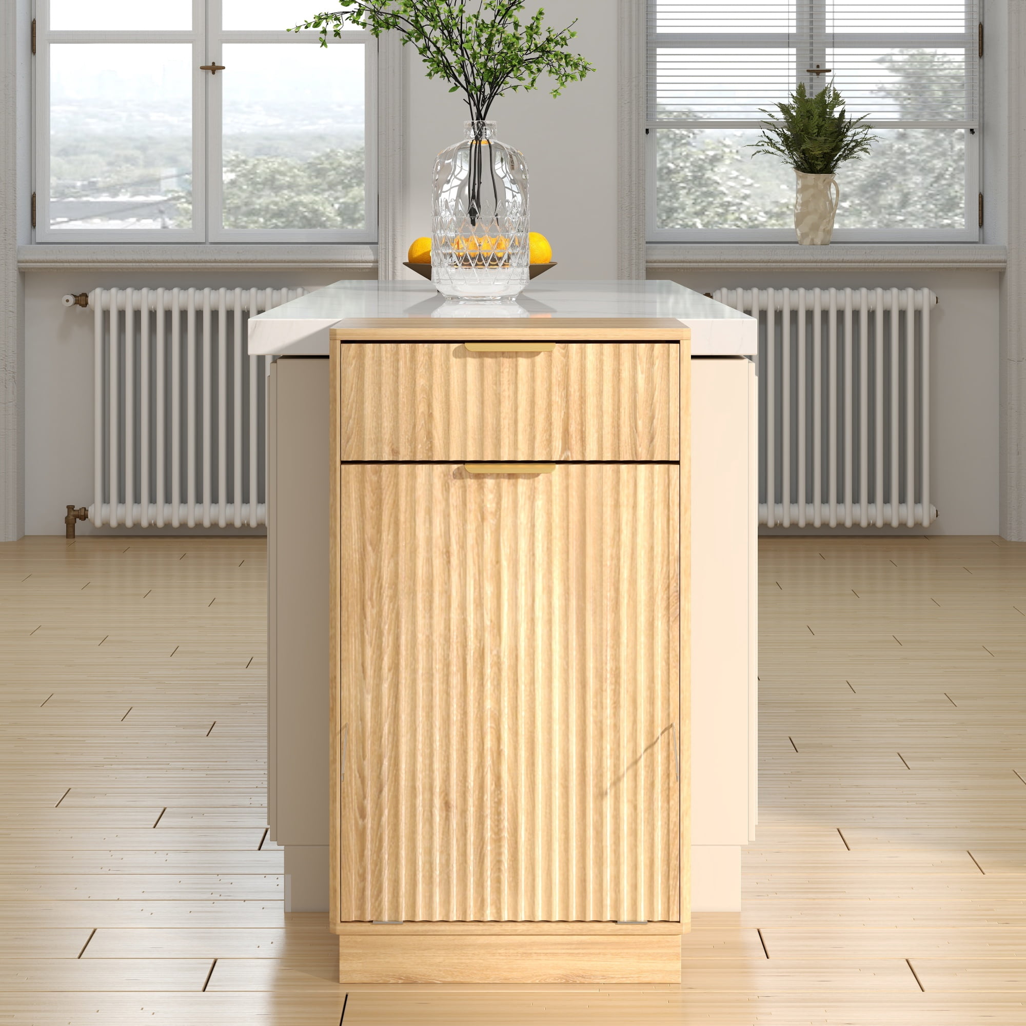 Jopath 10-Gallon Woodgrain Tilt-Out Trash Can Cabinet with Wave-Textured Drawer and Pull-Out Bin for Living room Bathroom Kitchen Oak