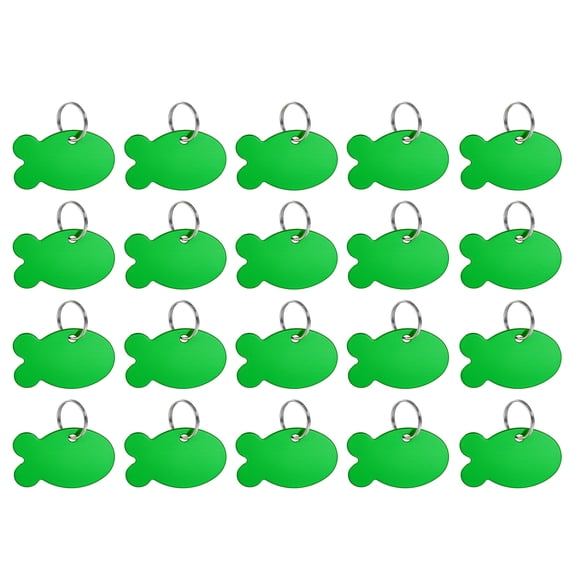 Pet ID Tags, Metal Engraving Tag, Fish-Shape Dog ID Tag, Green Blank Tags with Key Rings for Stamping, 20 Pack