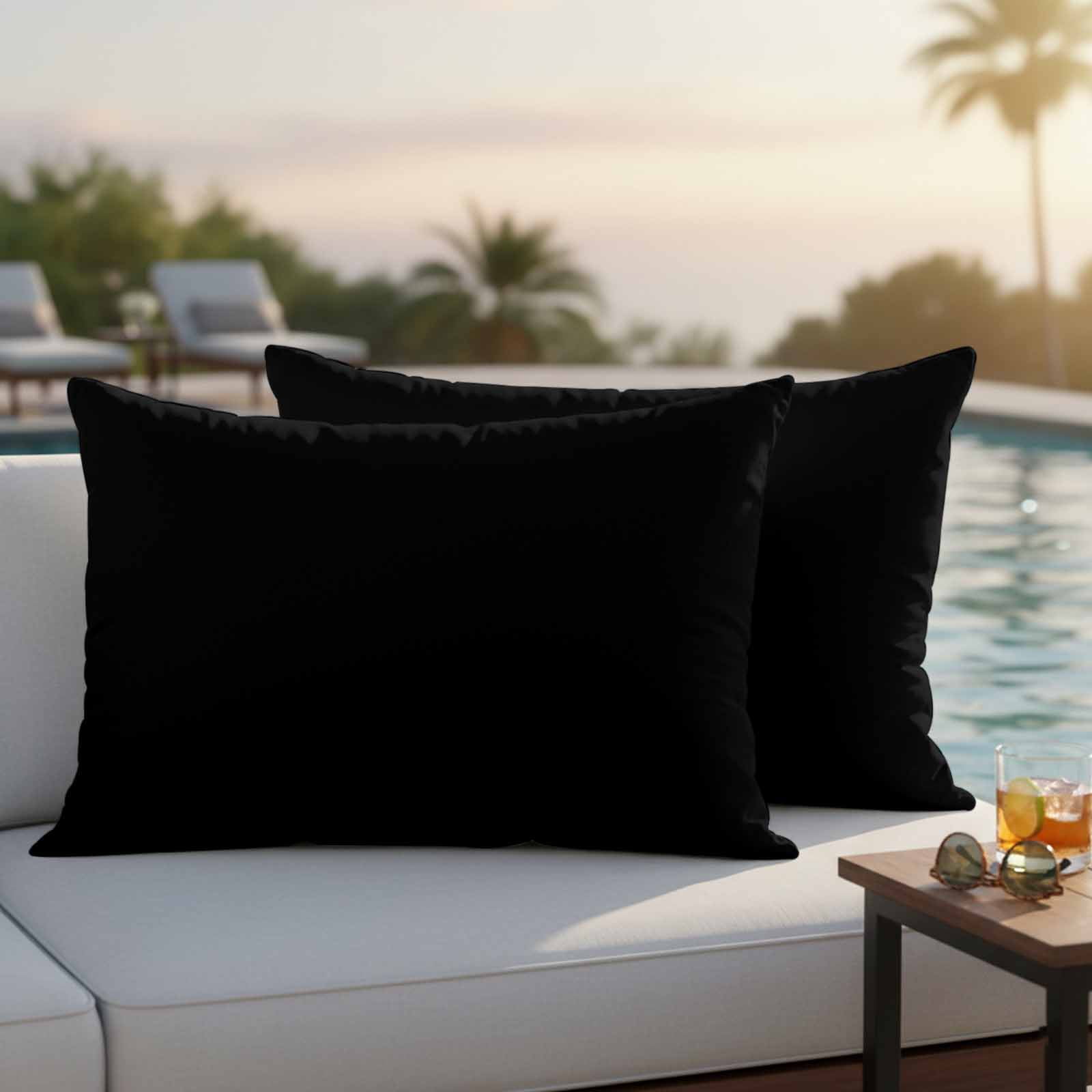 Pack of 2 Outdoor Pillow Covers,Waterproof Black Throw Pillow Covers, Pure Black Decorative Pillowcases Cushion Covers for Patio Garden Couch Pillow Sham Protector 20x12 Inch