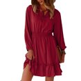 thumbnail image 3 of Vestido de corte A, Cuello en V, abullonado, Manga larga para mujer, Nikou, 3 of 6