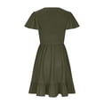 thumbnail image 4 of Penkiiy Women's Summer Mini Dresses Round Neck Casual Smocked Puff Sleeve Cute Short Dress With Pockets M Army Green, 4 of 5