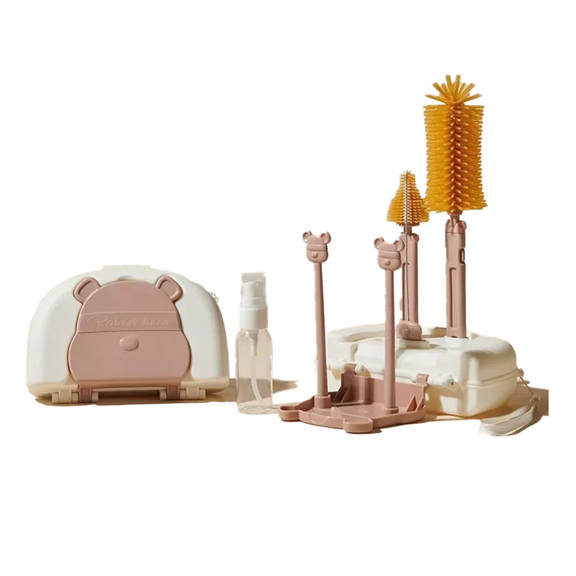 Baby Bottle Cleaning Kit with Drying Rack, Silicone Brushes, Straw & Nipple Cleaner, Storage Box