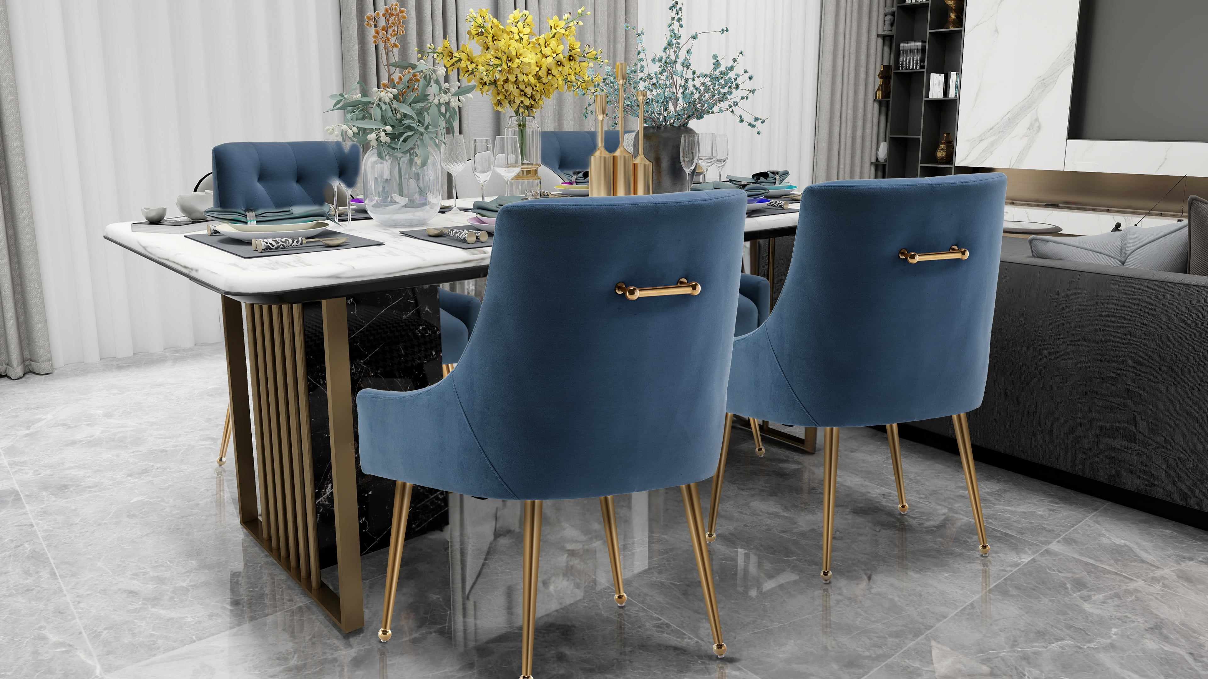 SEYNAR Elegant Tufted Upholstered Dining Chairs Set of 6, Velvet Accent Chair for Dining Room(Navy)