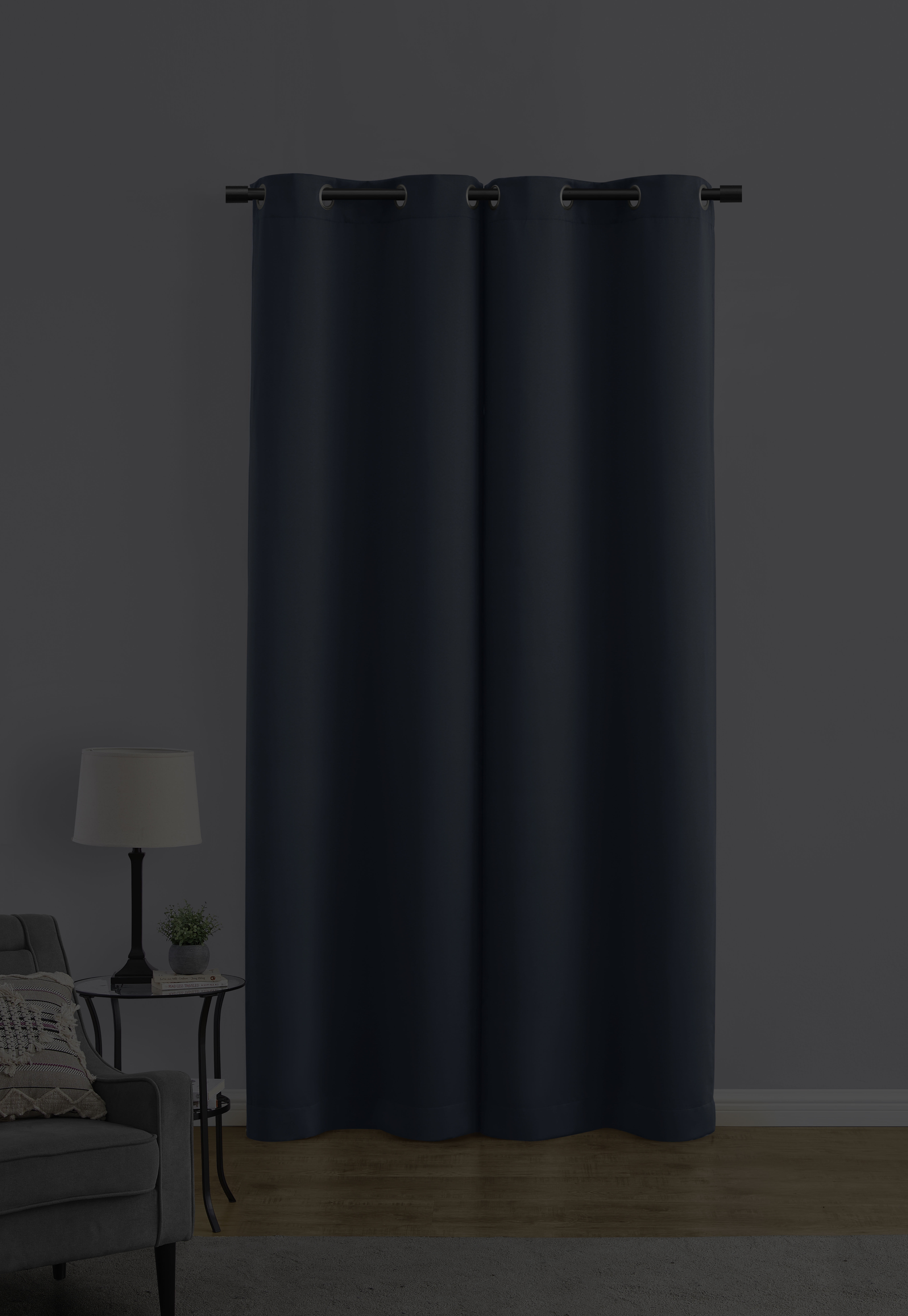 Mainstays Room Darkening Grommet Curtain Panel Pair, Set of 2, Blue Moonlight, 30"W x 84"L