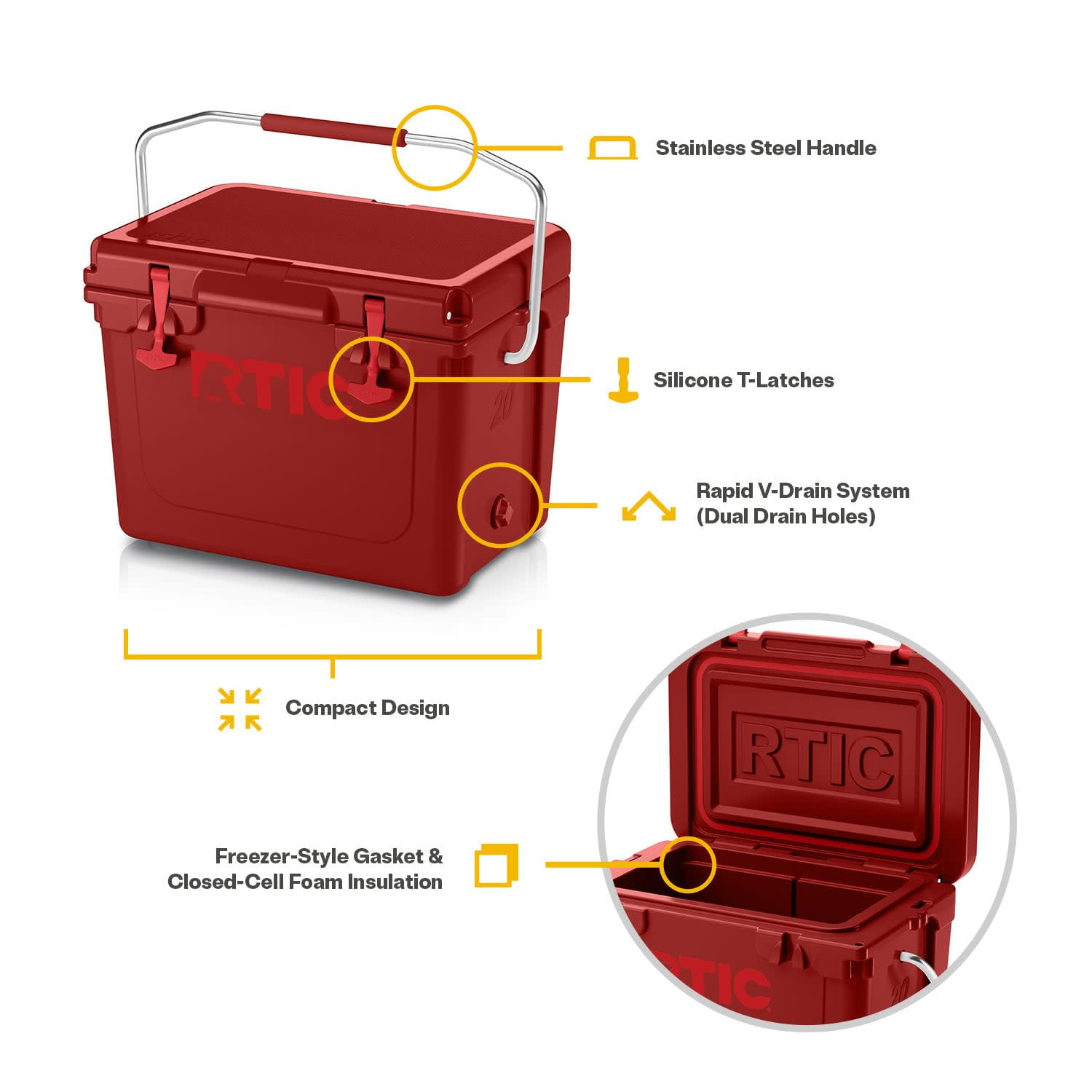 RTIC 20 QT Ultra-Tough Rotomolded Hard-Sided Ice Chest Cooler, Fits 30 Cans, Black Cherry