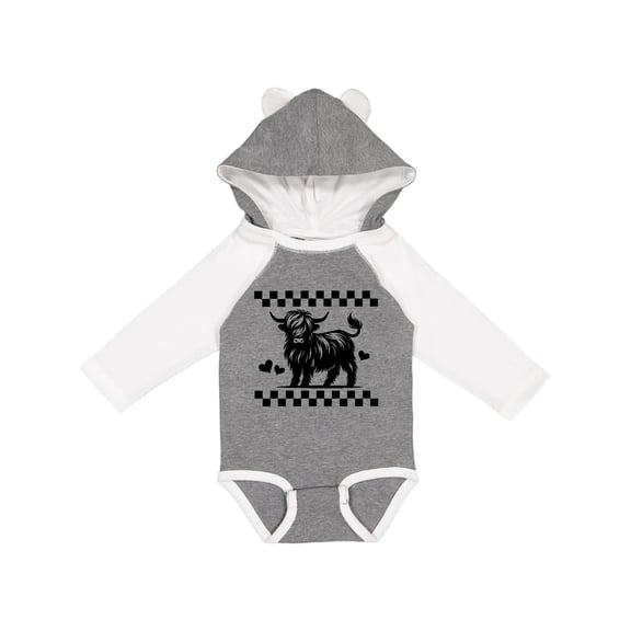 Inktastic Highland Cow Lover Checkered Girls Long Sleeve Baby Bodysuit