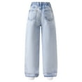 thumbnail image 5 of Ripped Bell Bottoms Jeans Kids Girls High Elastic Skinny Flared Pant Distressed Washed Stretchy Y2K Trousers for Teen Jeans For Girls 10-12 White, 5 of 8