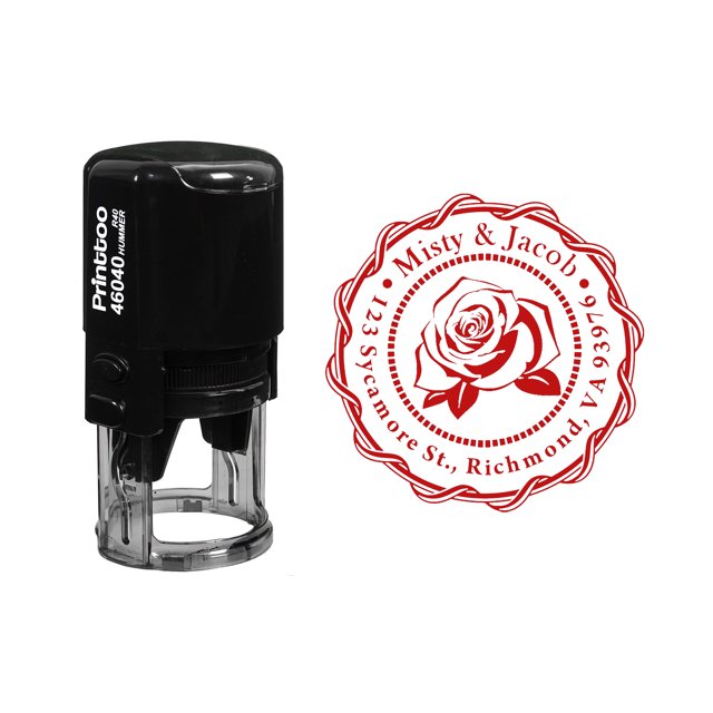 Printtoo Custom Round Rose Monogram Address Return Personalized Self Inking Rubber Stamp Gift Idea-Red