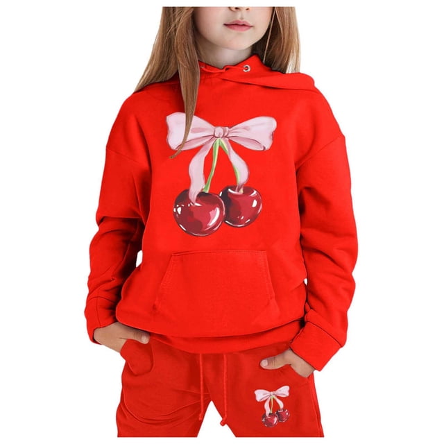 YOUSNH Tenue pour Enfants Garçons Filles Manches Longues Sweat à Capuche Chaud Ensemble Décontracté Rouge 3-4 Ans