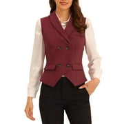 Allegra K Women's Suit Vest Double Breasted Lapel Dressy Waistcoat Vest L Burgundy