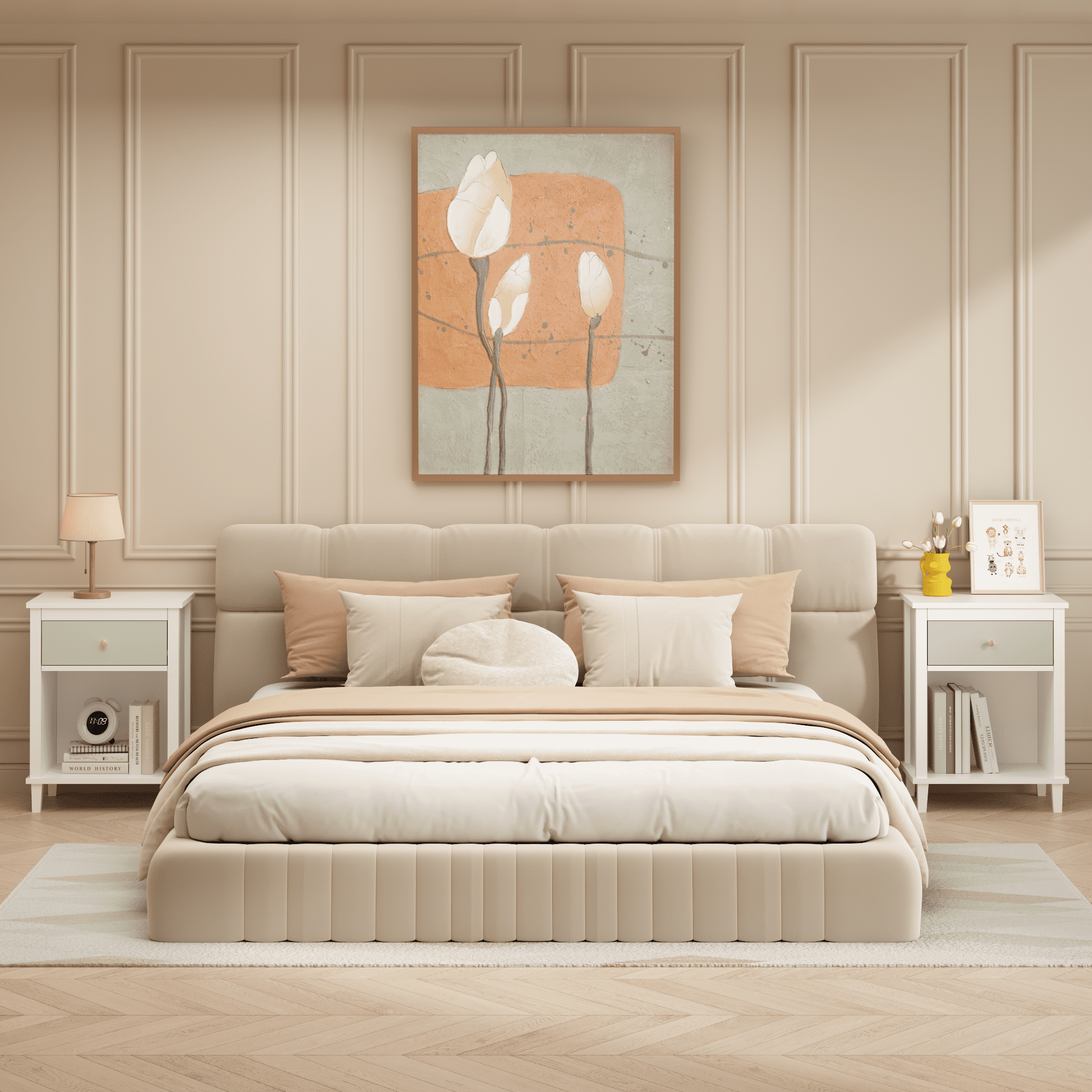 26.77"H Wooden Nightstand with One Drawer One Shelf for Kids, Adults, Sage+Golden handle
