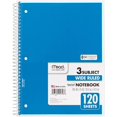 thumbnail image 3 of Mead Spiral Notebook, Wide Ruled, 3 Subject, 120 Sheets, 10.5" x 8", Assorted Colors, 6 Pack, 3 of 4