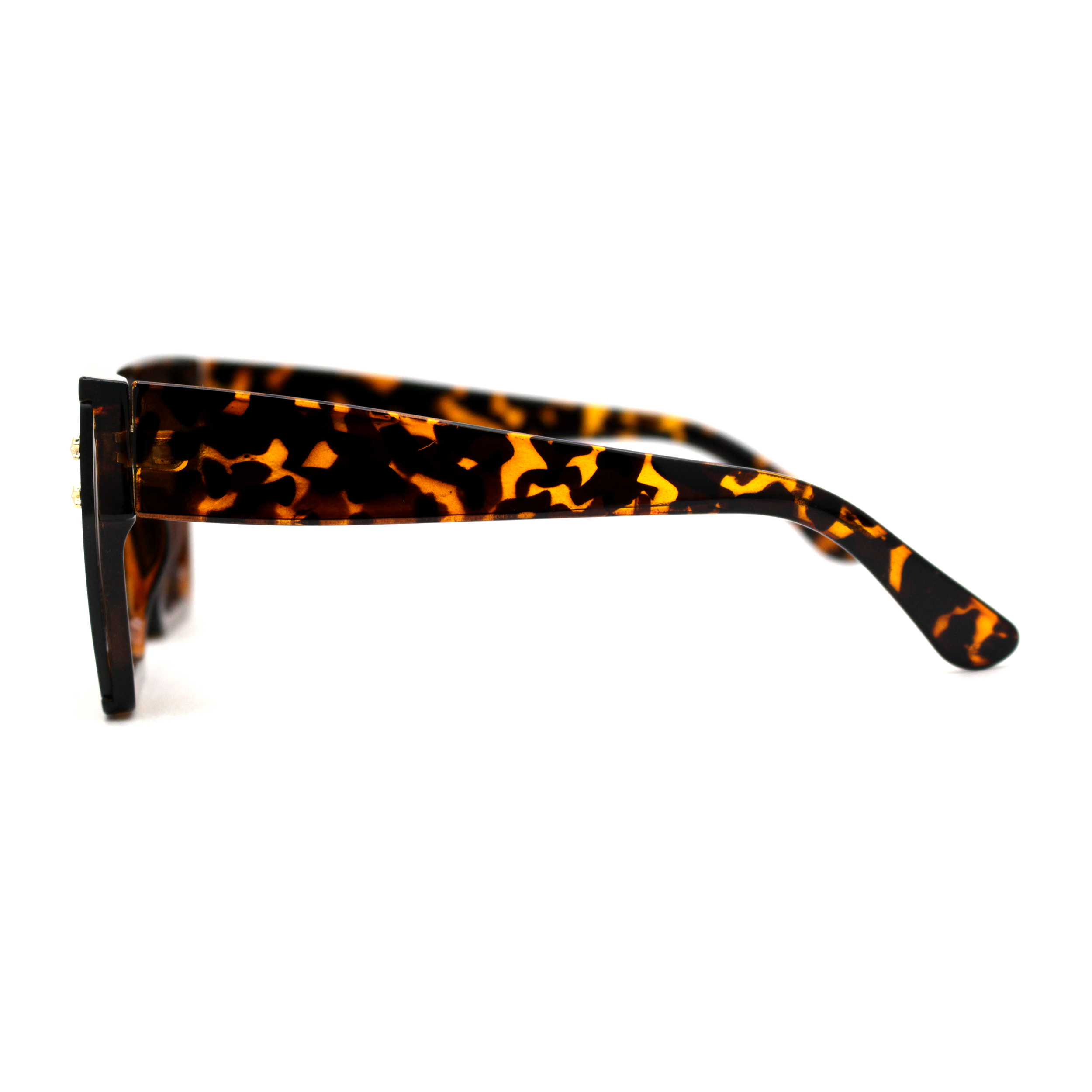 Womens Star Stud Trim Flat Top Shield Mob Plastic Sunglasses Tortoise Brown - image 3 of 4
