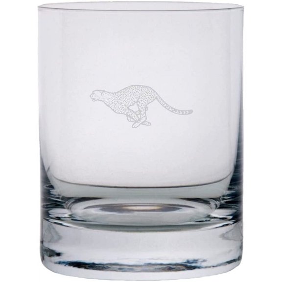 Cheetah Body Zoo Animal Themed Etched 10.25oz Crystal Rocks Whisky Glass