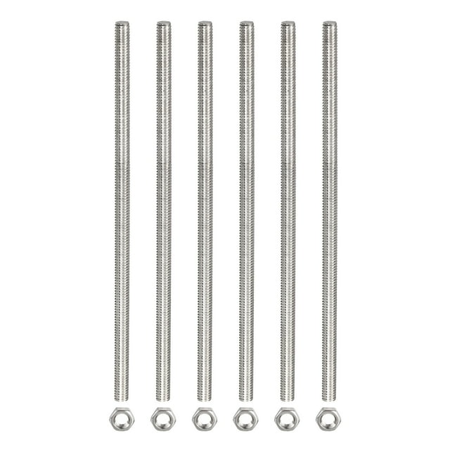 Unique Bargains 6Pack M3 x 300mm Fully Threaded Rod w 6Pack Hex Nuts, 0.5mm Pitch 304 Stainless Steel Right Hand Threaded Rod