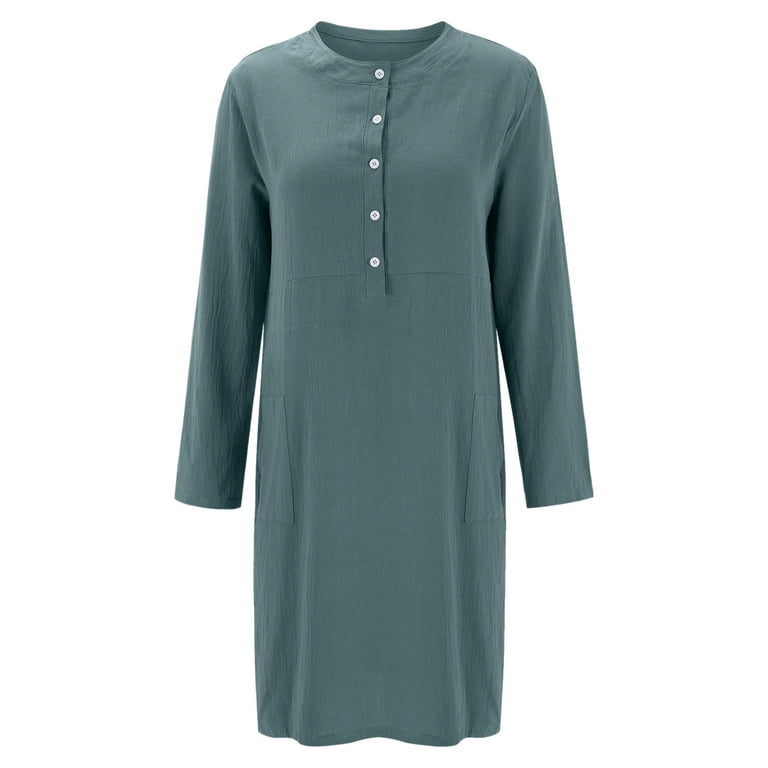 Women's Casual Button Dress With Pockets For Home And Travel Versatile  Spring Summer And Autumn Surplice Dress Petite Casual Dresses for Summer  Maxi Dresses Summer Ruffle Summer Dress Loose Dress for -