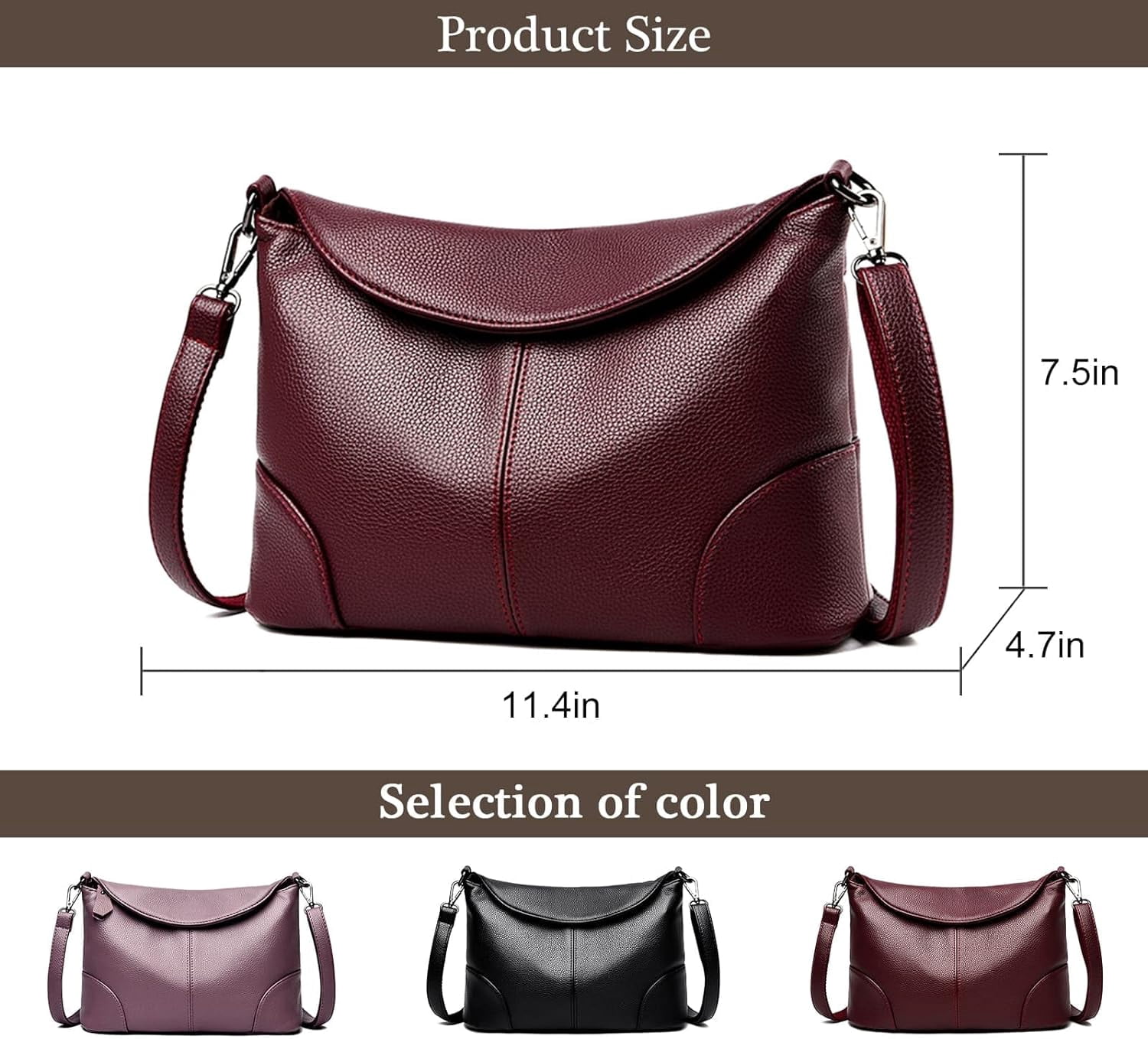 Shoulder Bags for Women Casual Medium Leather Flap Zip Crossbody Bag Purses and Handbags Satchel Messenger Tote Bag