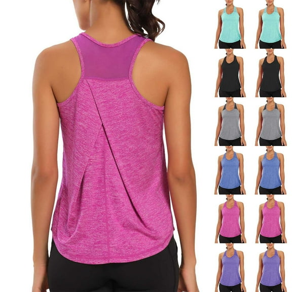 Htigea Lightweight Racerback Tank Tops for Women High Neck Workout Athletic Running Sleeveless Shirts Hot Pink,L