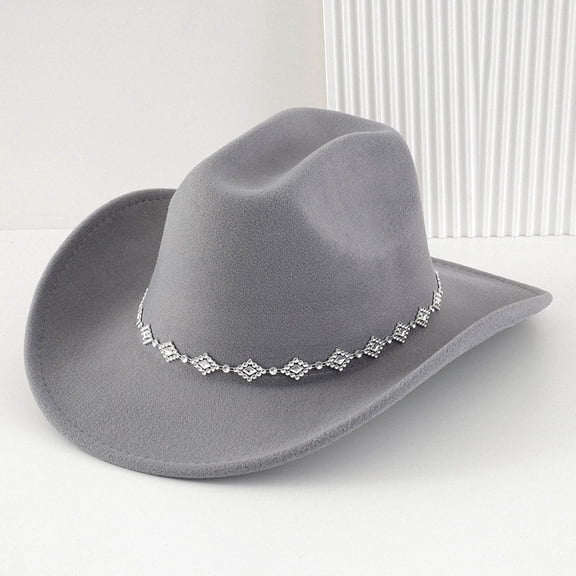 Western Cowboy Hat For Men And Women Bohemian Style Fedora With Rhinestone Embellishments Curved Brim Fashion Accessory Cozy Grey - One Size