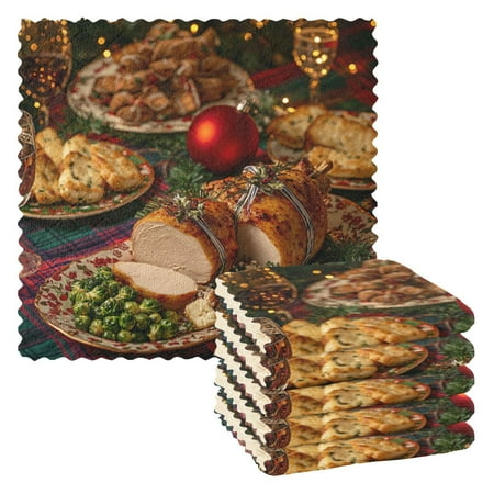 

Kitchen Towels，Roast Chicken11 ×11 One Side Printed Polyester Fleece Soft And Skin-friendly Quality Washcloths.