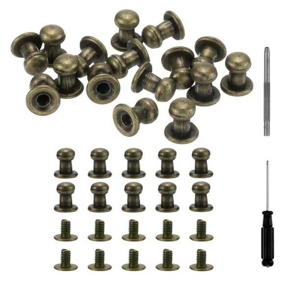 30 Pcs Round Head Button Studs 6mm Alloy Leather Rivets with Screw Leather Punch Screwdriver, Bronze