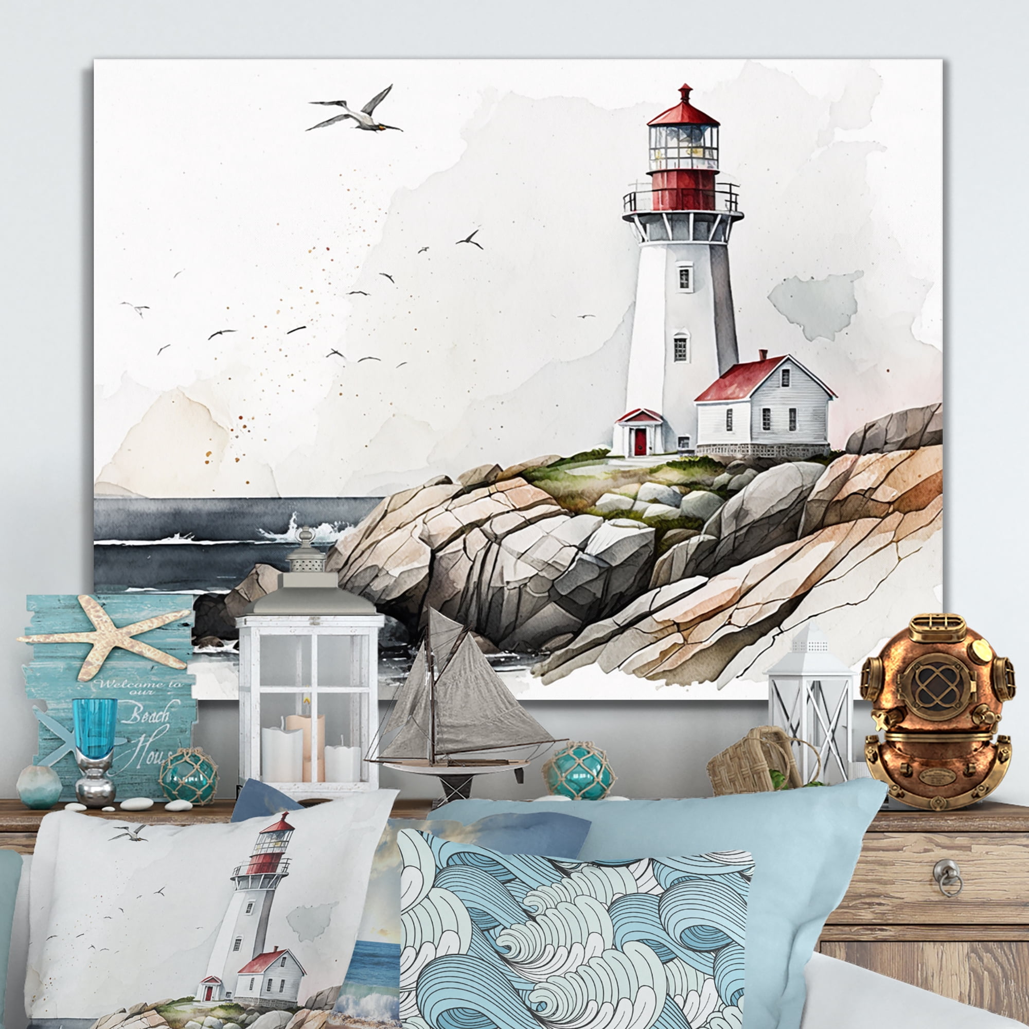 Designart Lighthouse By The Ocean IV Canvas Wall Art