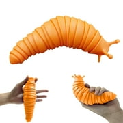 Exssary Articulated Sensory Slug Toy Makes Relaxing Sound, Fidget Toys for Toddlers Kids Adults, Realistic Worm Autism ADHD Fidget Toys Stress Relief Gifts (Orange)