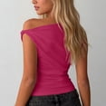 thumbnail image 6 of VEKDONE Off The Shoulder Tank Tops for Women Summer Sleeveless Ruched Shoulder Crop Tanks Dressy Solid Color Slim Fit Tunic Tops Trendy Club Party Cropped Tank Top Hot Pink M, 6 of 6