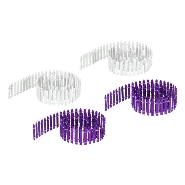 Uxcell 4 piezas de 35 pulgadas de cerca de jardín en miniatura, ornamento mini de estaca de madera para casa de muñecas en púrpura oscuro/blanco