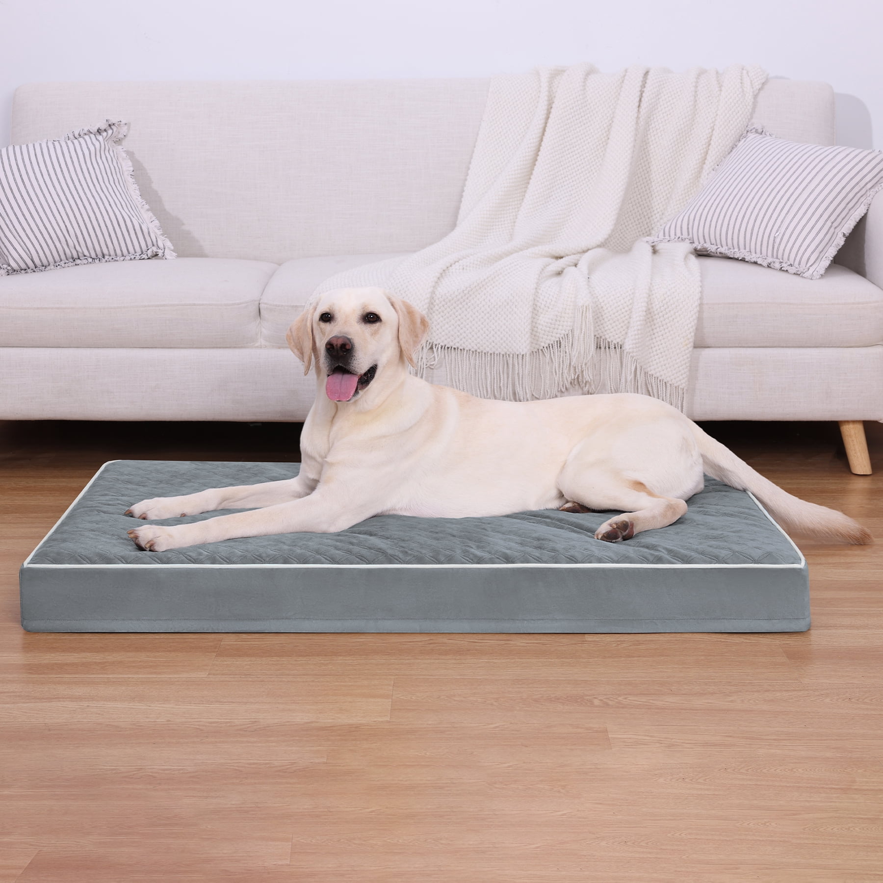 KSIIA 41in XL Dog Bed Orthopedic Crate Bed with Removable Washable Cover Egg-Crate Foam, Dark Grey