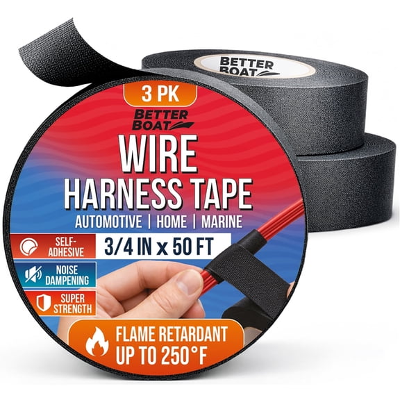 Better Boat 3PK Wire Harness Tape Heat Resistant for Wire Loom Fabric Tape