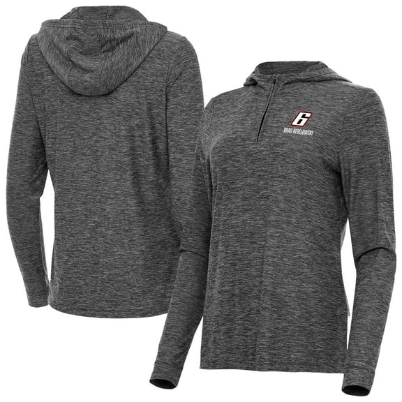 Women's-Antigua  Heather Black Brad Keselowski Daybreak Quarter-Zip Pullover Hoodie