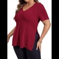 thumbnail image 2 of Blusas de Talla Grande para Mujer, Informales, con Cuello en V, Corta y Dobladillo Dividido, para Verano Rojo XL, 2 of 8