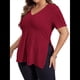 thumbnail image 2 of Blusas de Talla Grande para Mujer, Informales, con Cuello en V, Corta y Dobladillo Dividido, para Verano Rojo 5XL, 2 of 8