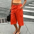 thumbnail image 6 of Mifsaly Capri Cargo Pants for Women Elastic Drawstring Waist Cropped Trousers with Pockets Lightweight Casual Knee Length Vacation Summer Capris Red,XL, 6 of 7