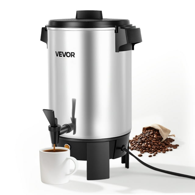 VEVOR Commercial Coffee Urn, 30 Cup 152oz Hot Beverage Dispenser with Dripless Faucet, 1090W Quick-Brewing Coffee Maker, Automatic Temperature Control