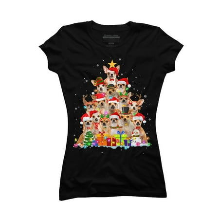 

Christmas Pajama Chihuahua Tree Juniors Black Graphic Tee - Design By Humans L