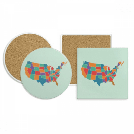 

America Map States Pattern Coaster Cup Mug Holder Absorbent Stone Cork Base Set