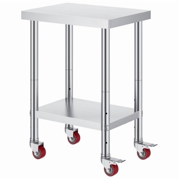 Stainless Steel Commercial Work Table, 3-Stage Adjustable Shelf on Locking Wheels, Heavy-Duty Kitchen Prep Cart