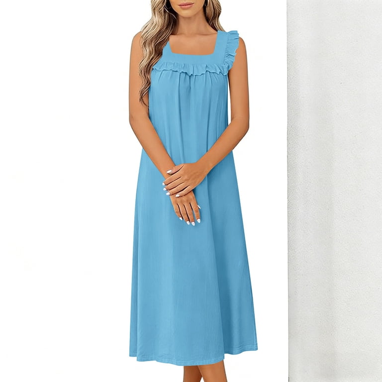 women's loungewear dresses Lovzfmll Dress, Square Neck Sleeveless with Ruffle Hem, Casual Maxi Shift Dress Green, S Women's Sale & Clearance Loungewear