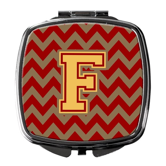 Letter F Chevron Garnet and Gold  Compact Mirror
